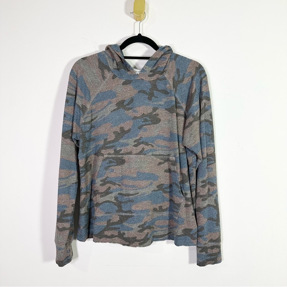 Sundry Heathered Blue Pink Gray Camoflage Lightweight Hoodie Sweatshirt